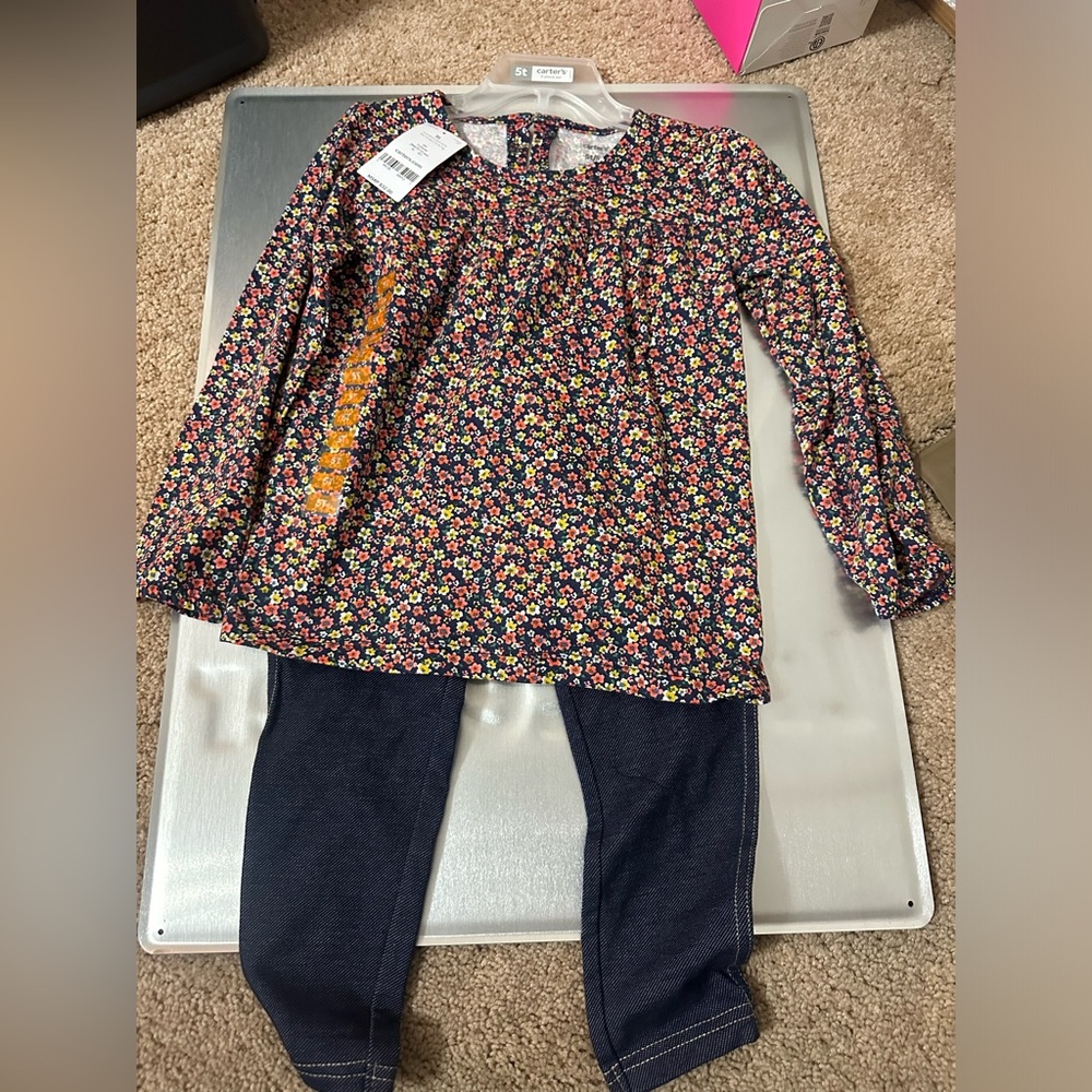 NWT Carters Girls 5T Floral Long Sleeve Two Piece Bundle Set